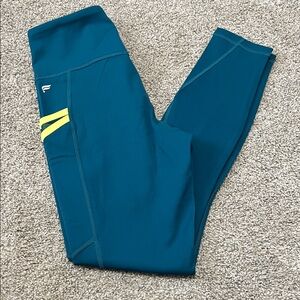 Fabletics Teal Leggings with Yellow Stripes